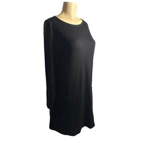 Women S Eileen Fisher Black Long Sleeved Tunic Dress Fleece Stretch Knit Cozy